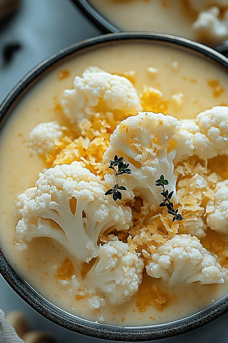 Roasted Garlic Cheddar Cauliflower Soup