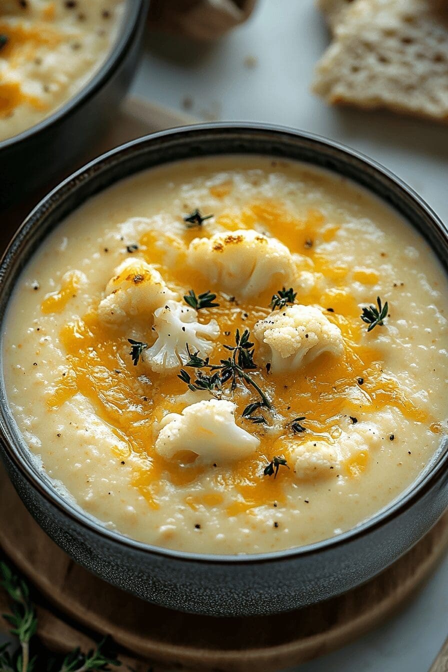Roasted Garlic Cheddar Cauliflower Soup