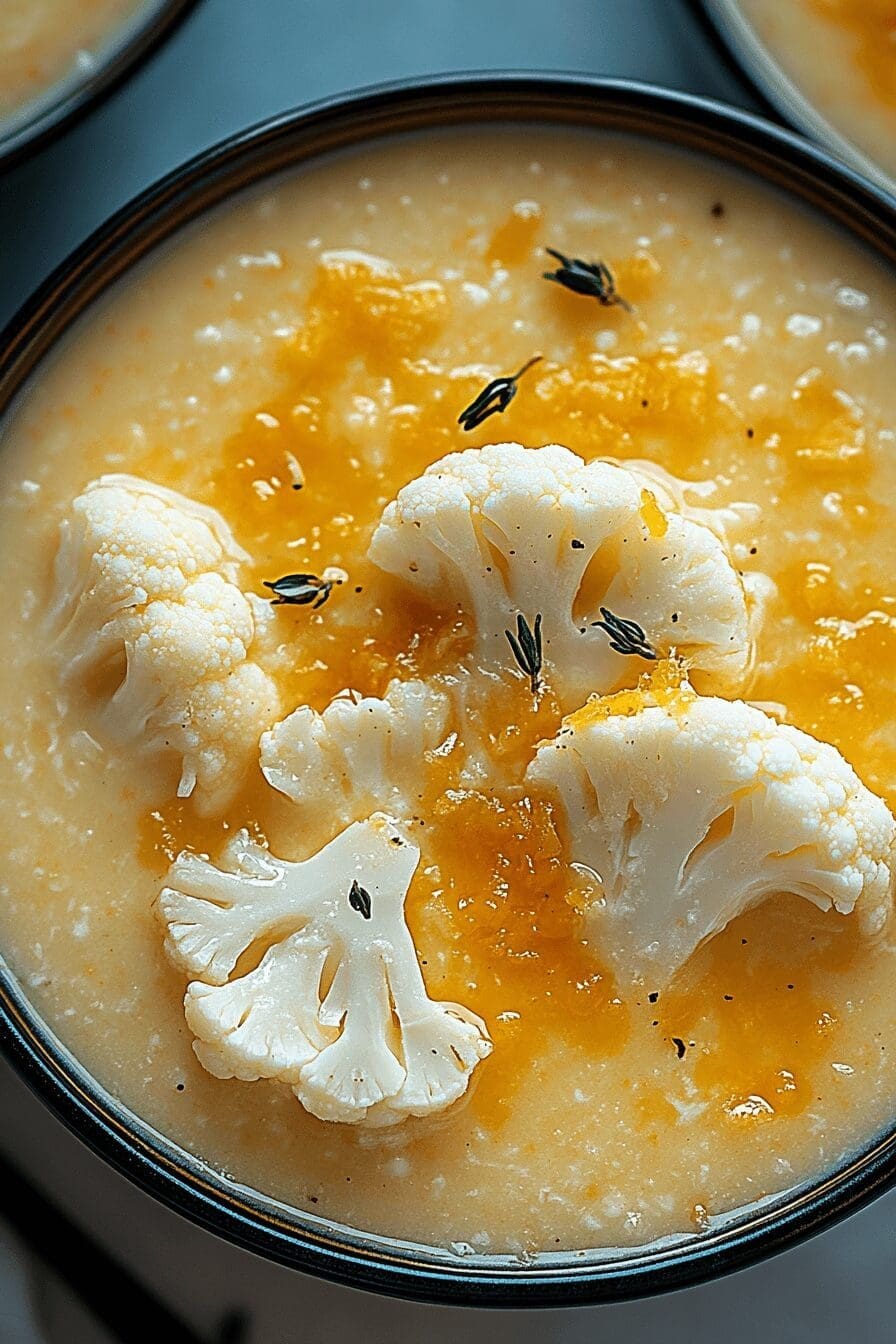 Roasted Garlic Cheddar Cauliflower Soup