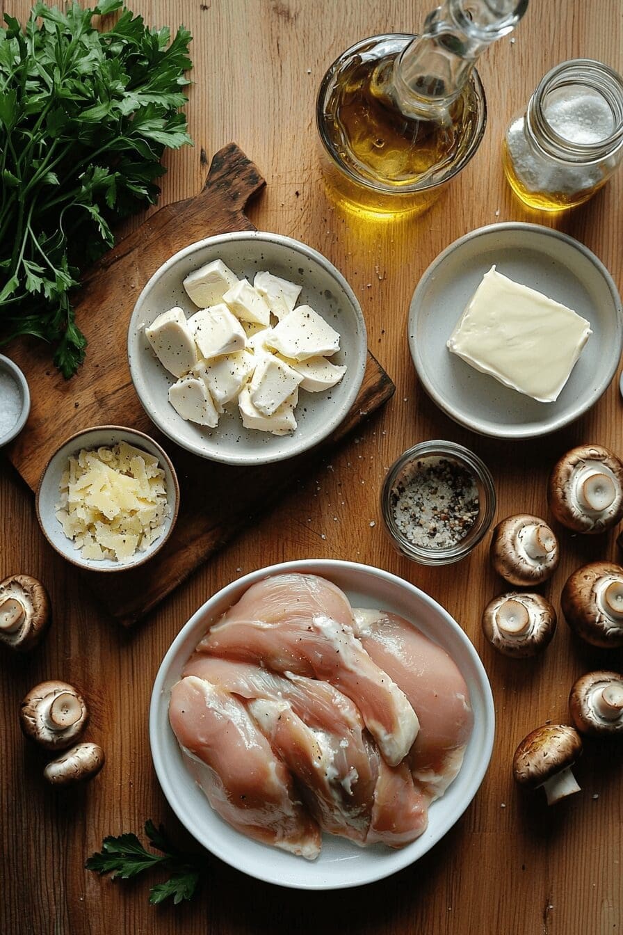 cheesy garlic butter mushroom stuffed chicken