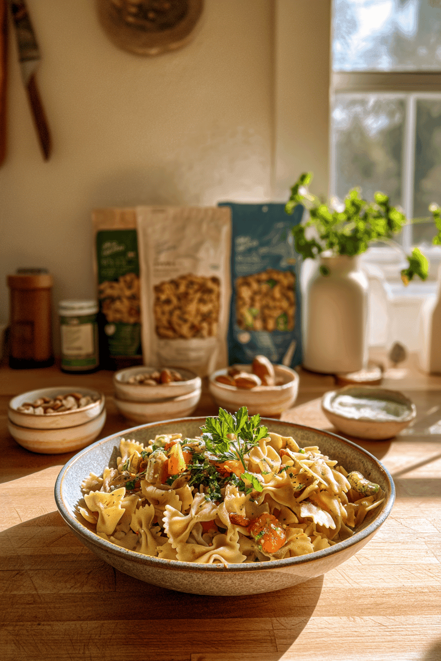 creamy beef and bowtie pasta