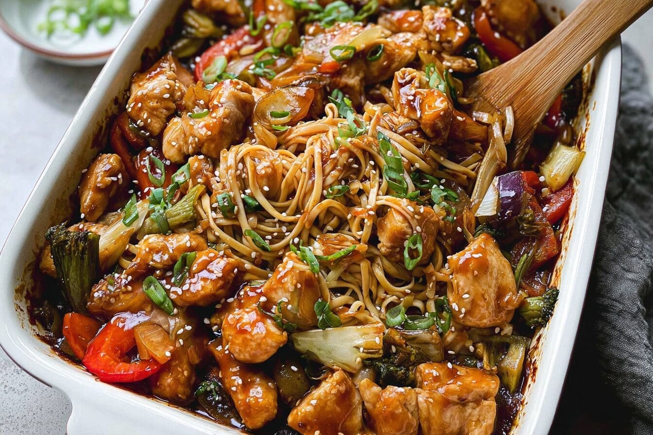 Honey Sesame Chicken Noodle Bake
