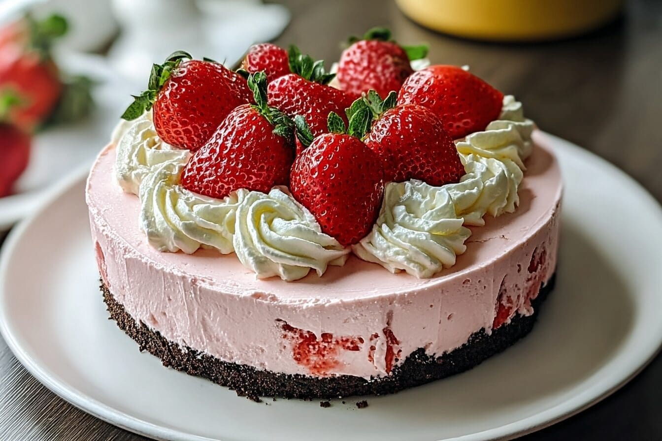 No Bake Strawberry Cream Cheesecake